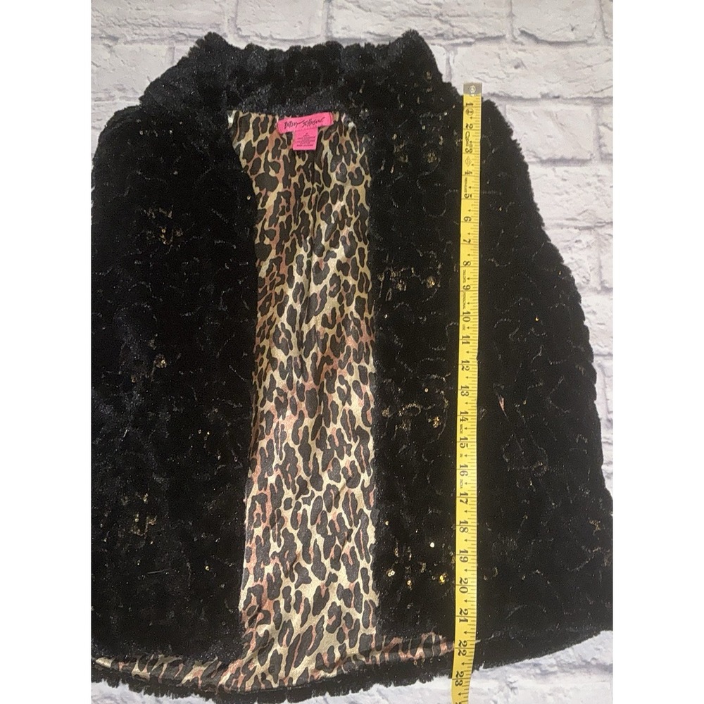 Betsey Johnson Faux Fur Vest W/satin Leopard Print‎ Lining Women's Sz M Bling - Picture 5 of 6